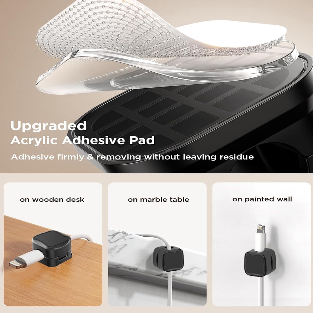 Magnetic Cable Clips with Adhesive Base for Desk and Under Desk Cable Organization