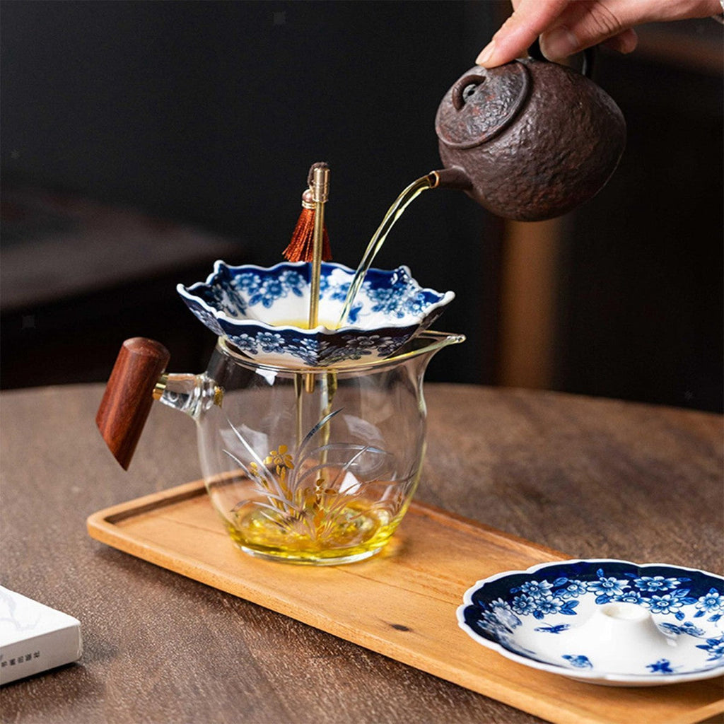 Umbrella Tea Strainer withPorcelain Loose Leaf Filter Design for Tea Brewing and Table Decor