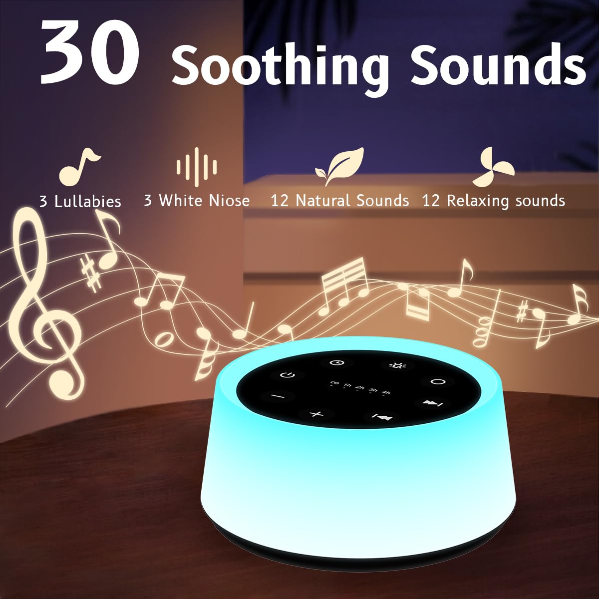 Portable White Noise Machine with RGB Night Light and USB Rechargeable Design for Sleep and Relaxation Use