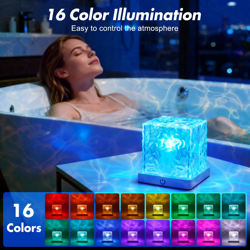 Ocean Wave Projector Light with 16 Color LED Cube and Remote Control for Ambient Room Lighting