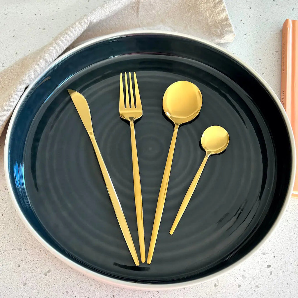 Stainless Steel Gold Cutlery Dinner Set Knife Fork Spoon Flatware for Table