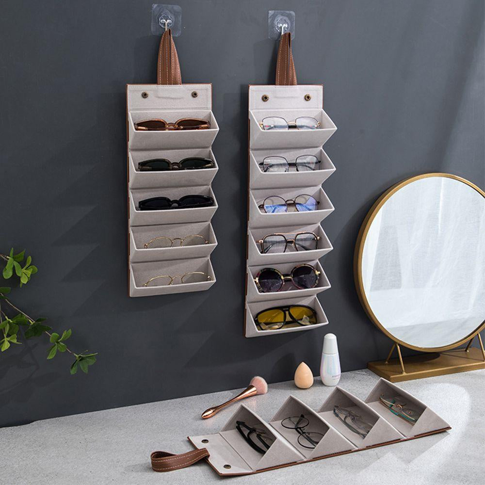 Multi Slot Glasses Organizer with PU Leather Roll Up Storage Design for Travel Eyewear Organization