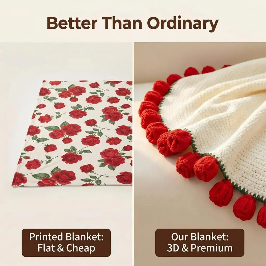 Crochet Rose Blanket with Handcrafted Floral Design for Cozy Home Decor