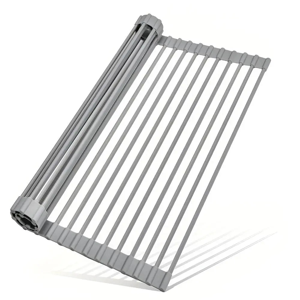 Over The Sink Roll Up Dish Drying Rack Stainless Steel Foldable Drainer 18x9 Inch