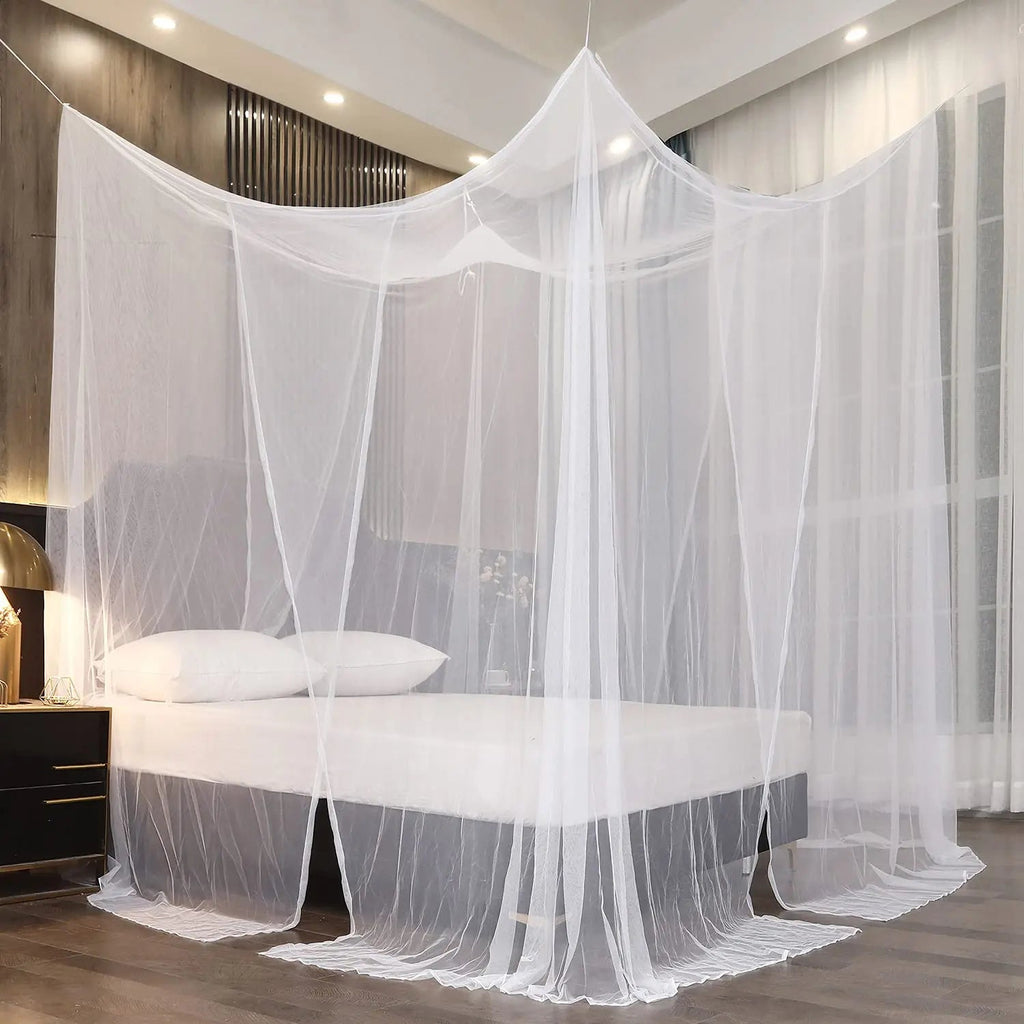 Large Four Door Square Mosquito Net Canopy Breathable Polyester Mesh Tent for Bedroom and Camping