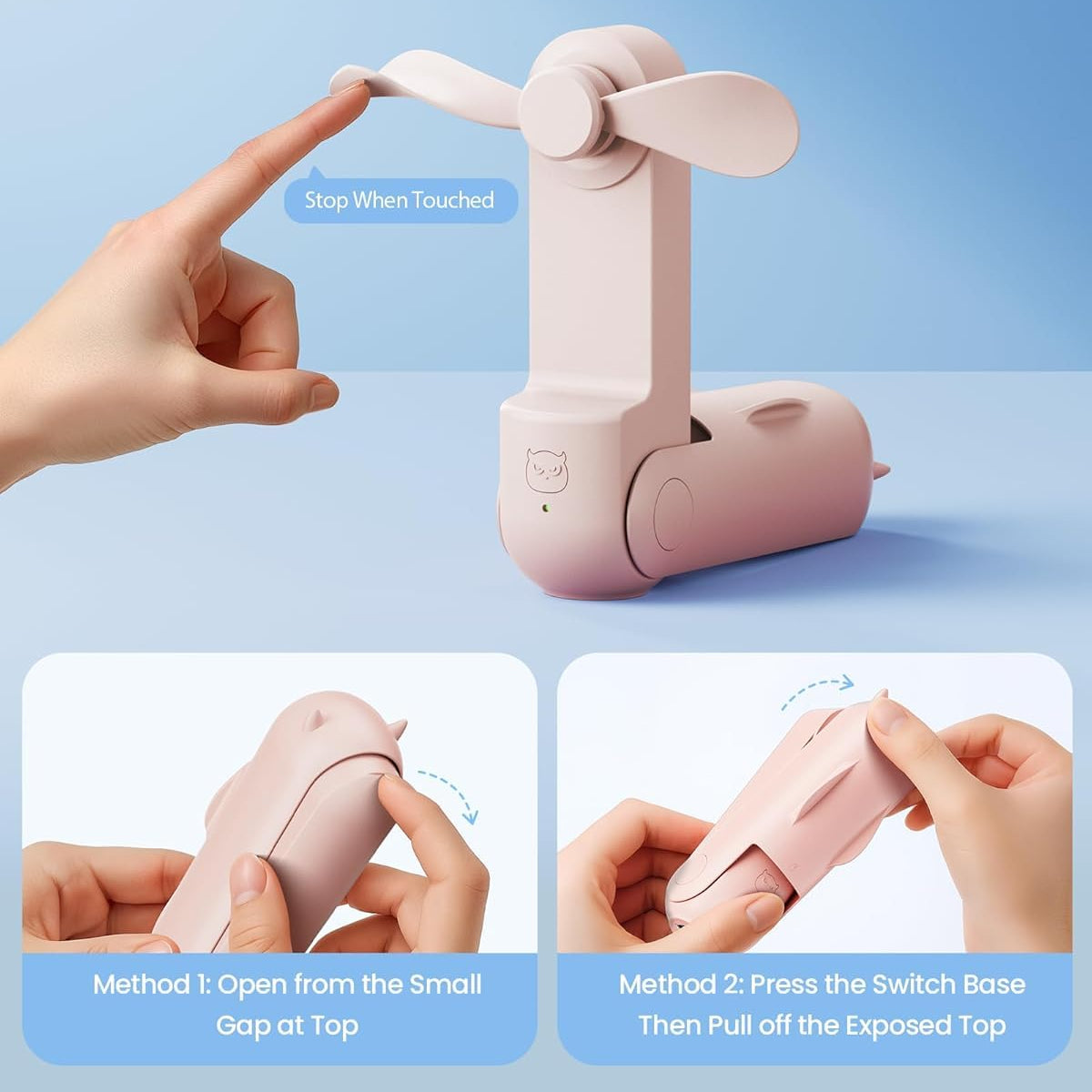 USB Rechargeable Foldable Mini Fan with Three Speed Handheld Design for Travel and Outdoor Cooling