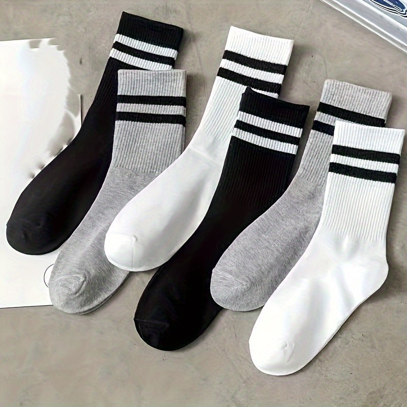 Womens Crew Socks with Cushioned Cotton and Vintage Striped Design for Sports and Everyday Wear