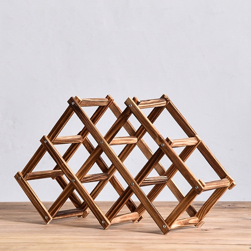 Foldable Wooden Wine Rack with Stackable Countertop Design for Standard Bottles and Home Bar Storage