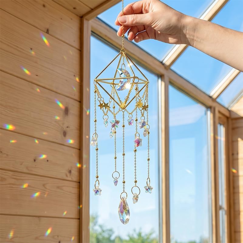 Hanging Crystal Suncatcher with Glass Prism Design for Windows Garden and Light Decoration