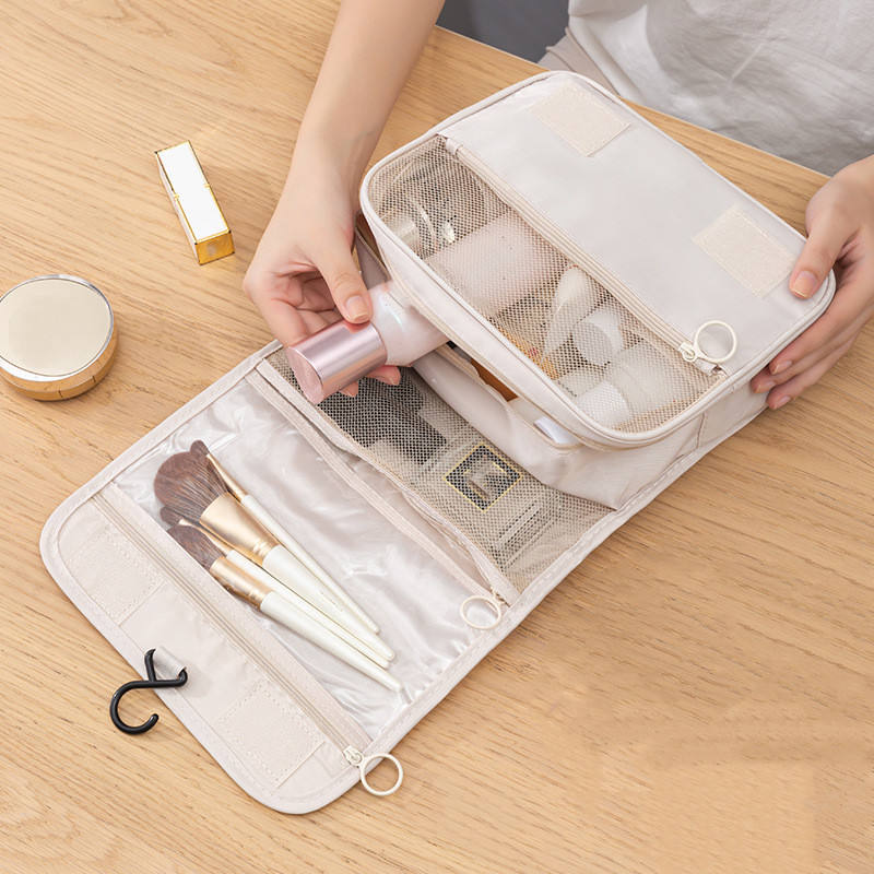 Hanging Toiletry Bag with Waterproof Polyester Compartments for Travel Makeup Bathroom and Gym Storage