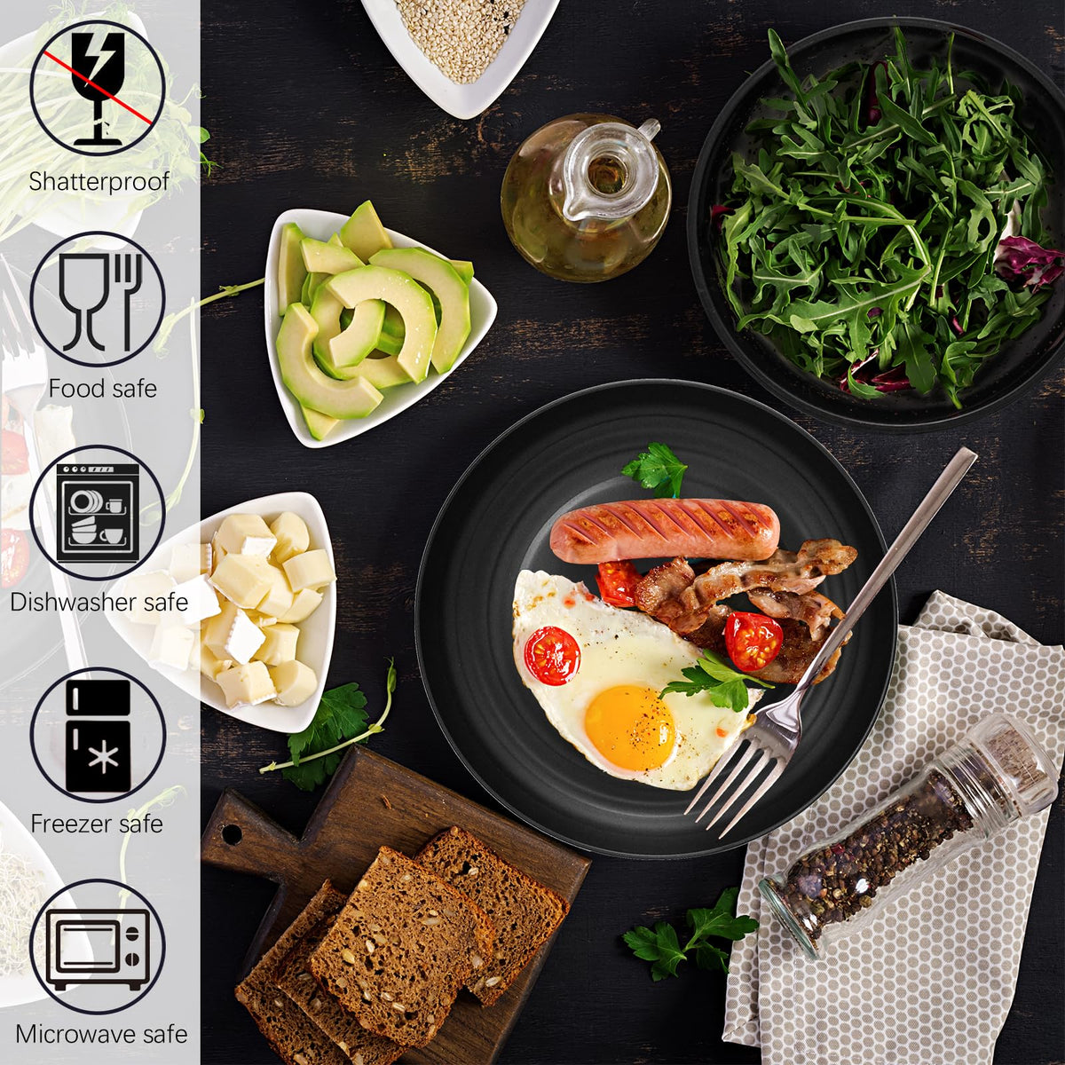 Reusable Plastic Tableware Set with Dinner Plates, Side Plates, Bowls, and Cups, Perfect for Family Picnics, Camping, or School Use