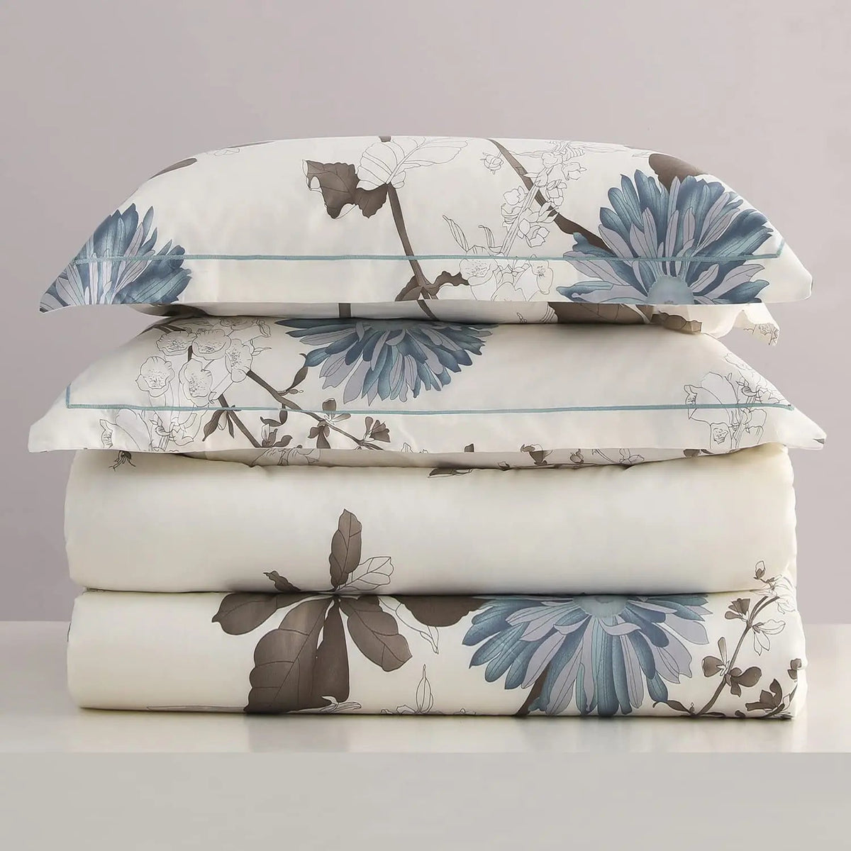 Botanical Floral Cotton Duvet Cover with Reversible Design for King Bedding