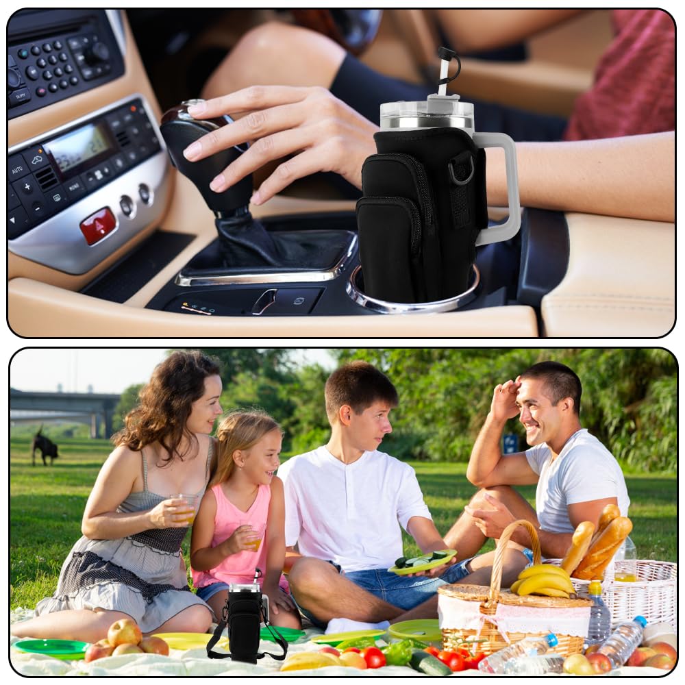 Crossbody Tumbler Carrier with Insulated Neoprene Sleeve and Storage Pockets for 30oz and 40oz Tumblers