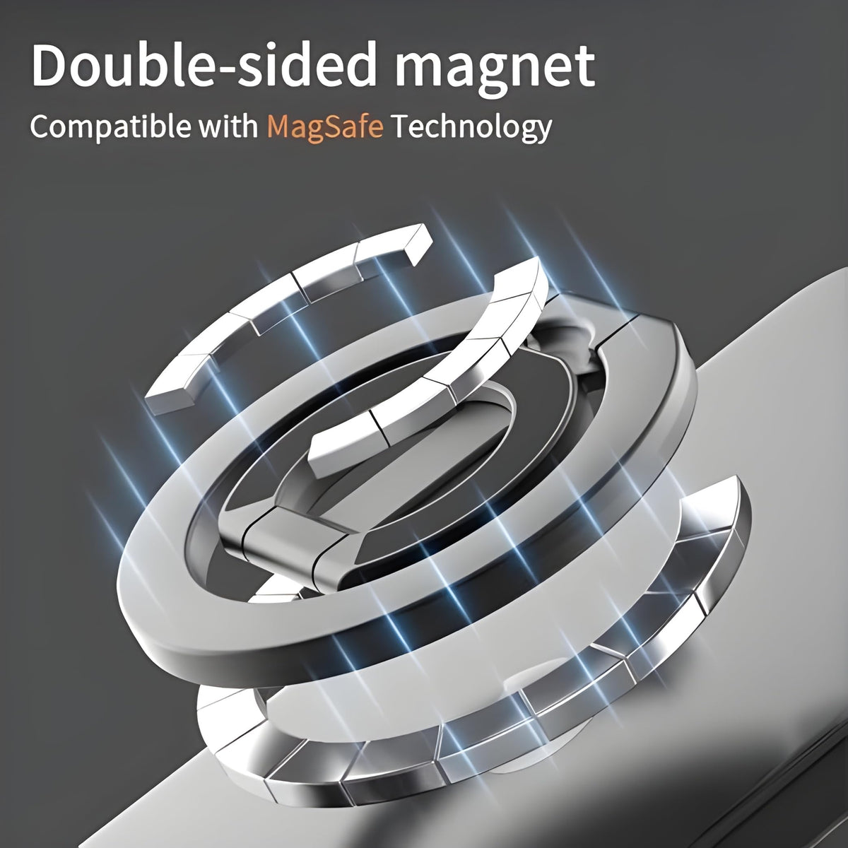 Magnetic Phone Ring Holder Double Sided MagSafe Grip Stand with 360 Rotation for iPhone and Universal Devices