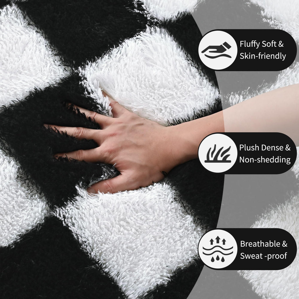 Nordic-Style Soft Plush Checkered Rug for Living Room, Bedroom, Bedside, or Sofa, Fluffy Polyester Carpet for Home Decoration