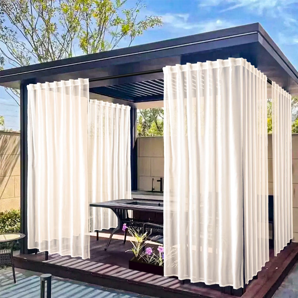 Outdoor Sheer Curtain with Waterproof Polyester Fabric and Tab Top Design for Porches and Pergolas