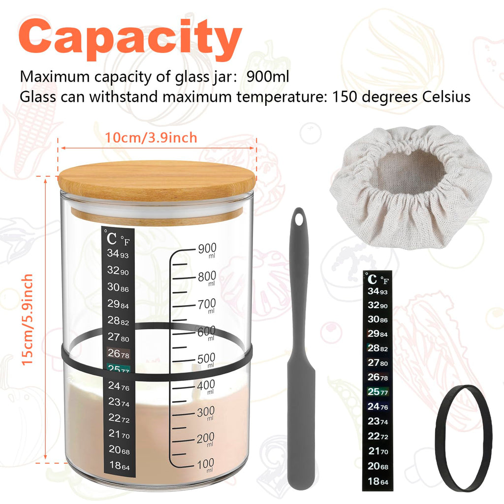 Sourdough Starter Jar 900ml Clear Glass Container with Lid for Fermentation and Bread Baking Use