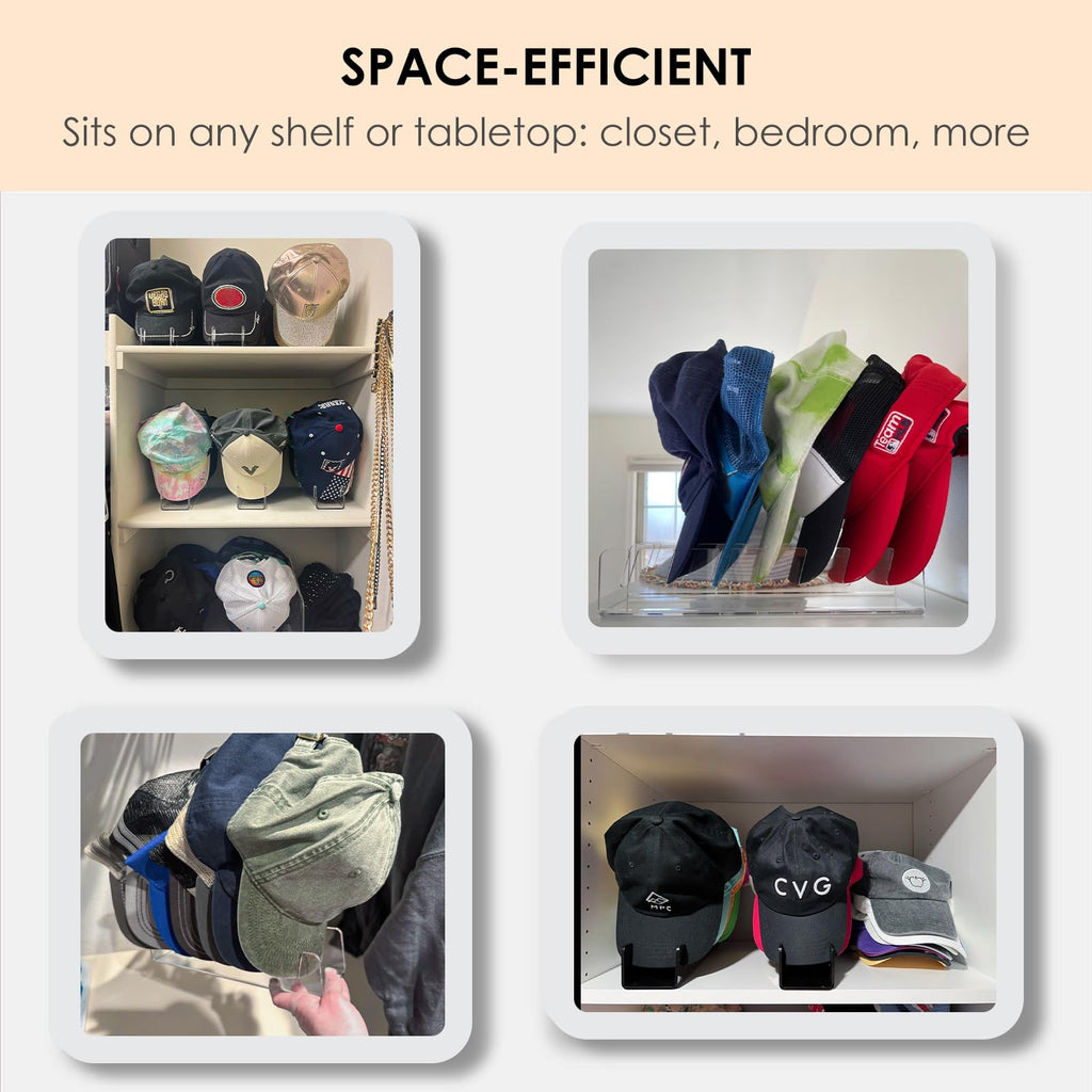 Acrylic Hat Rack for 7 Caps No Install Baseball Cap Holder