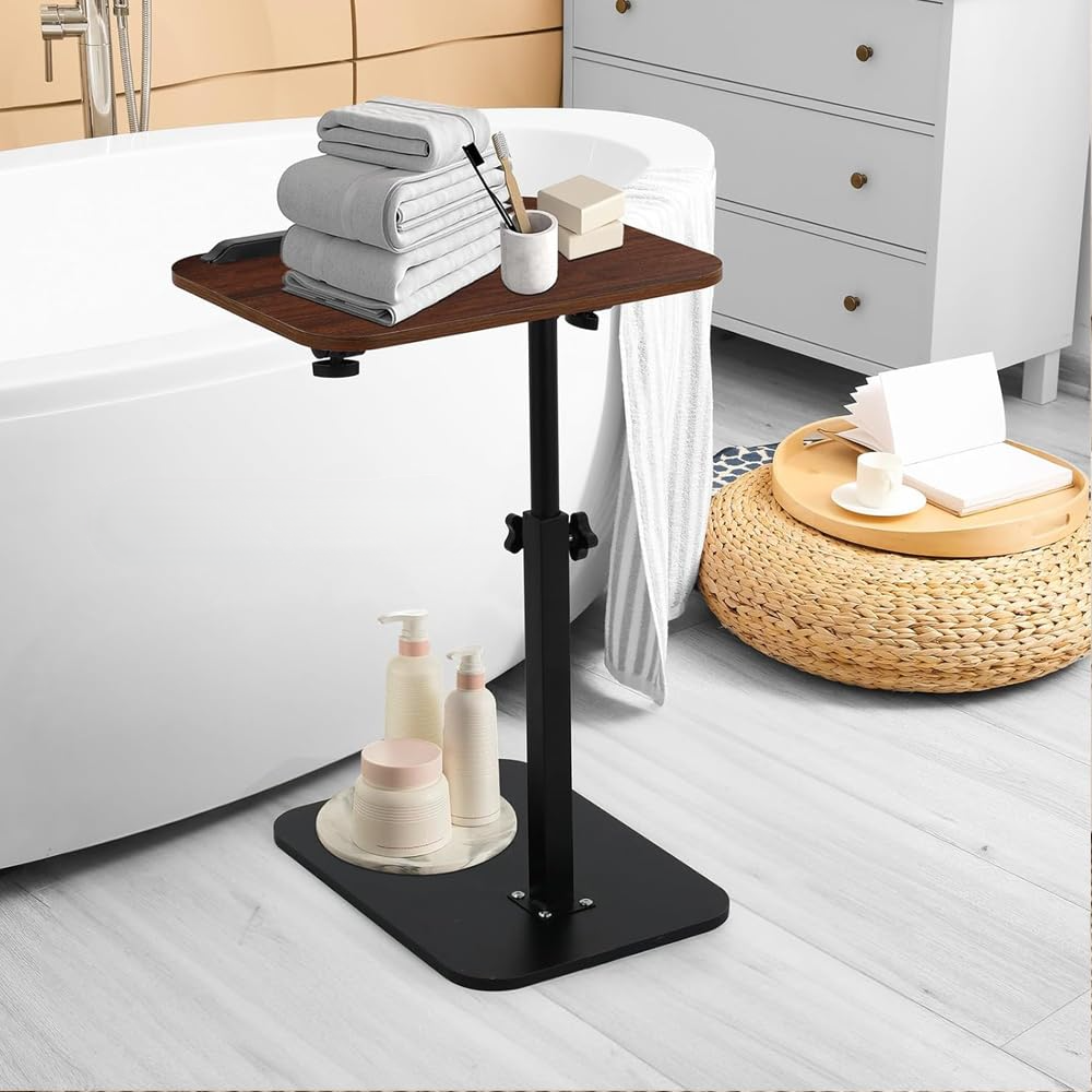 Adjustable Wooden Side Table with Freestanding Metal Frame for Flexible Home Storage and Everyday Use