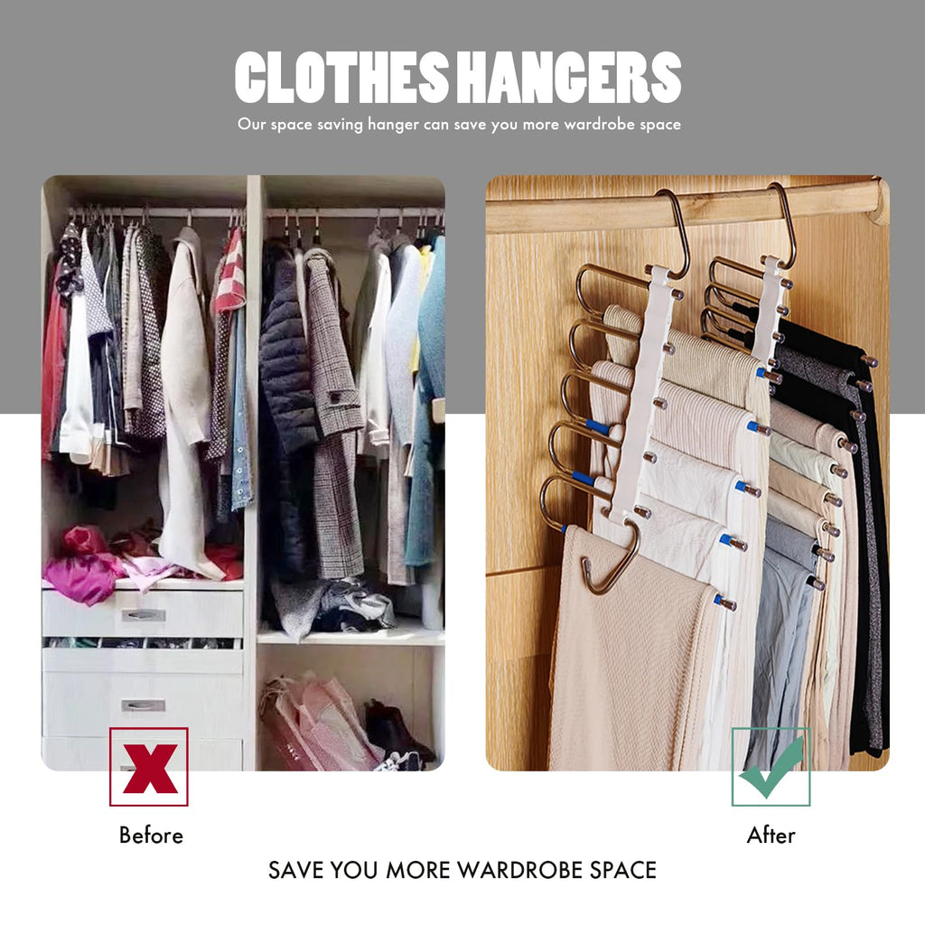 9 in 1 Multi Layer Pants Hanger Adjustable Stainless Steel Rack for Closet Space Saving Storage
