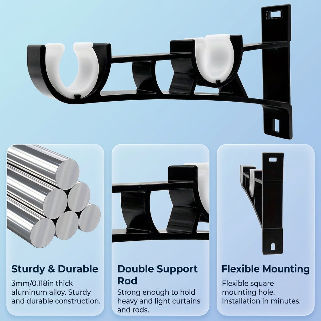 Double Curtain Bracket with Heavy Duty Metal Design for Wall Mounted Curtain Rods