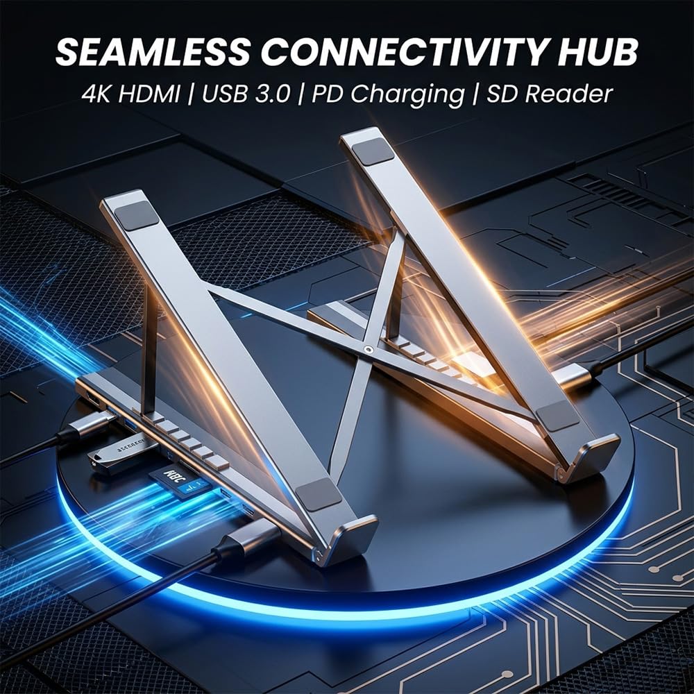 8 in 1 USB C Docking Station Stand Aluminum Laptop Hub with PD Charging USB Ports SD TF for MacBook and Laptop Use