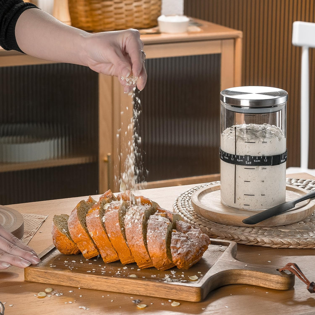 Sourdough Starter Jar 900ml Clear Glass Container with Lid for Fermentation and Bread Baking Use