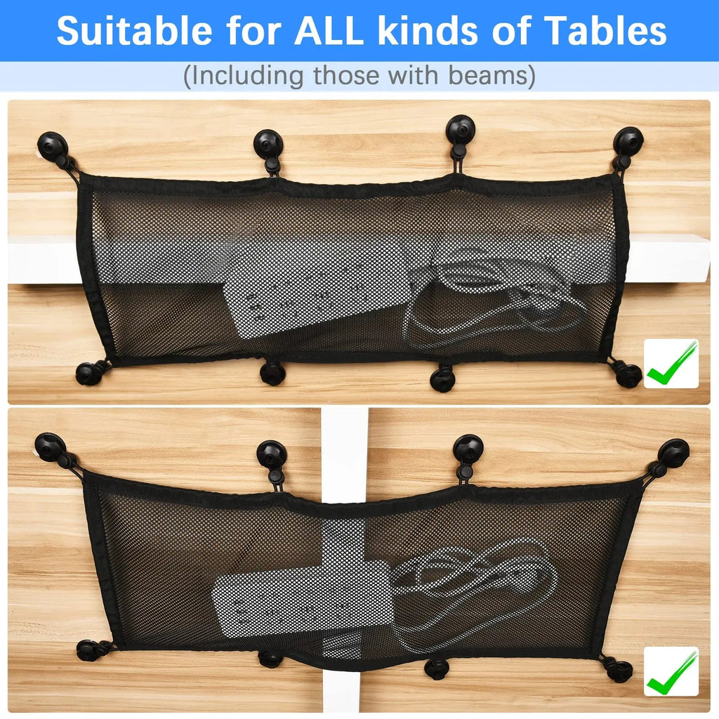 Desk Cable Net Under Desk Kit with Adjustable Mesh Storage for Office and Home Desk Organization