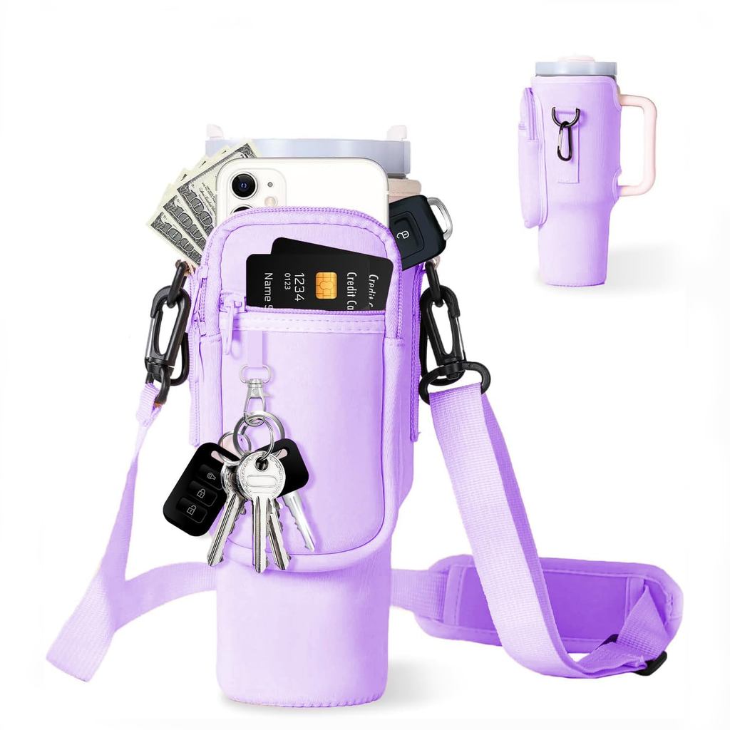 Water Bottle Carrier Bag with Adjustable Strap and Phone Pocket for 40oz Handled Tumblers