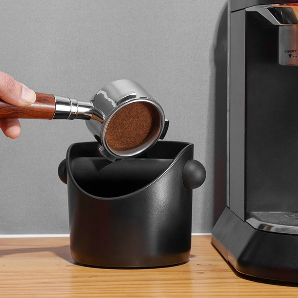 Espresso Knock Box with Removable Bar Non Slip Shock Absorbent Coffee Grounds Container