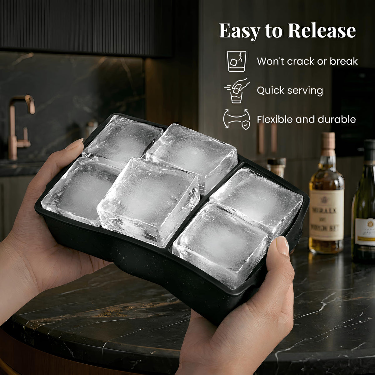 Jumbo Silicone Ice Tray with Flexible Square Mold Design for Cocktails Freezer Prep and DIY Ice Making
