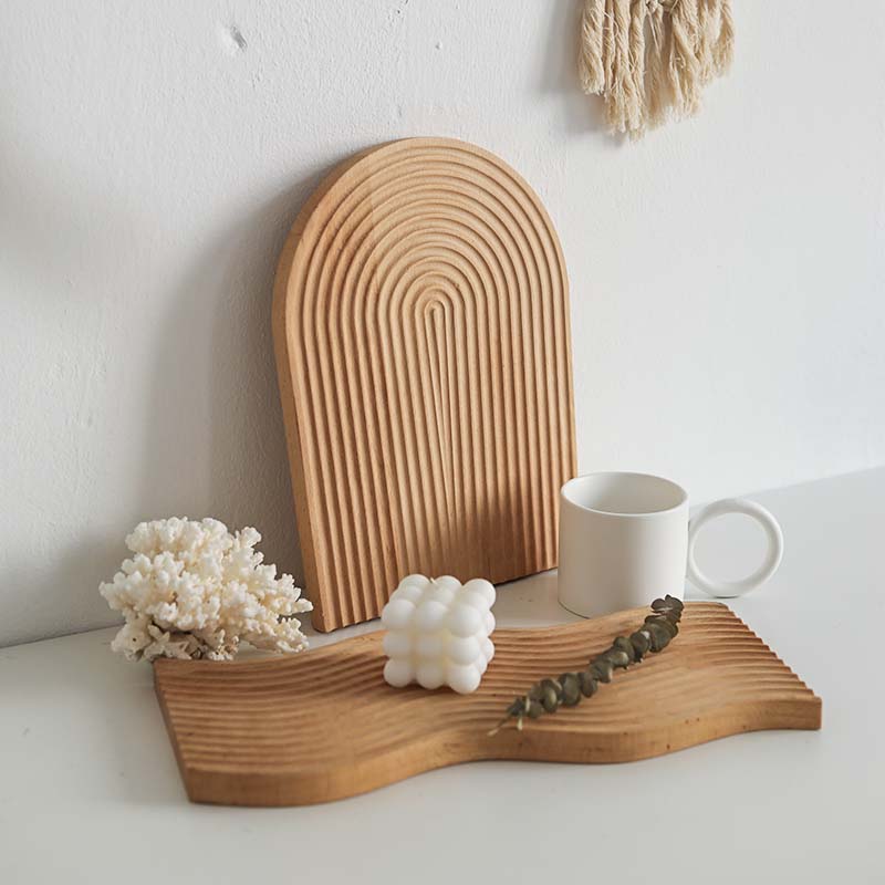 Wave Shaped Wooden Decorative Tray in Beech Wood for Coffee Table Display Serving and Home Decor