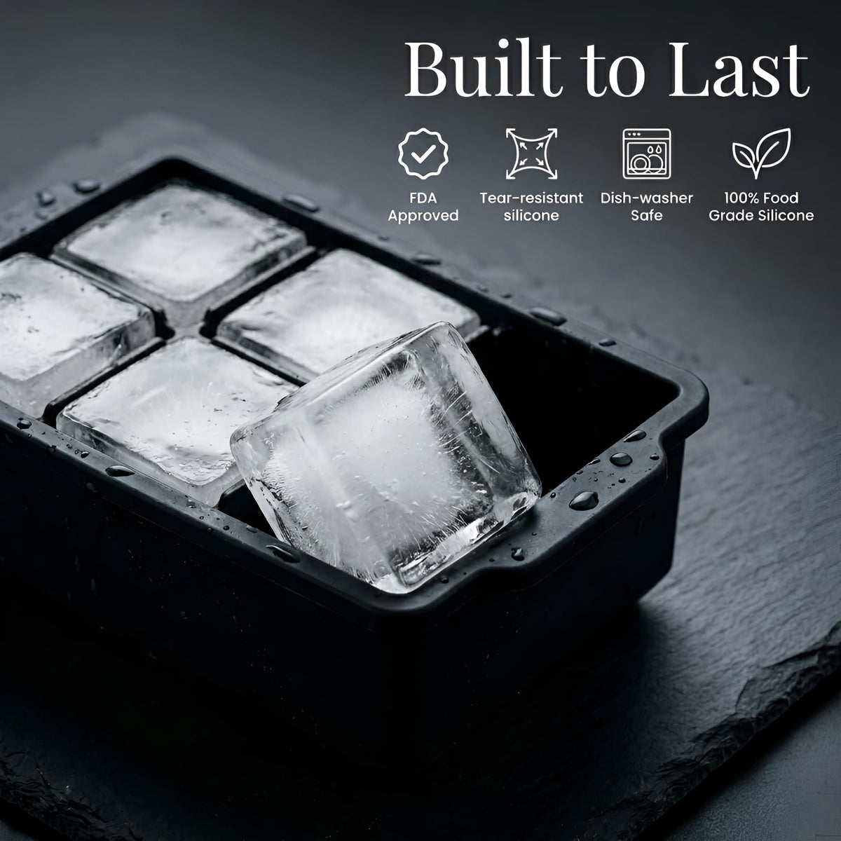Jumbo Silicone Ice Tray with Flexible Square Mold Design for Cocktails Freezer Prep and DIY Ice Making