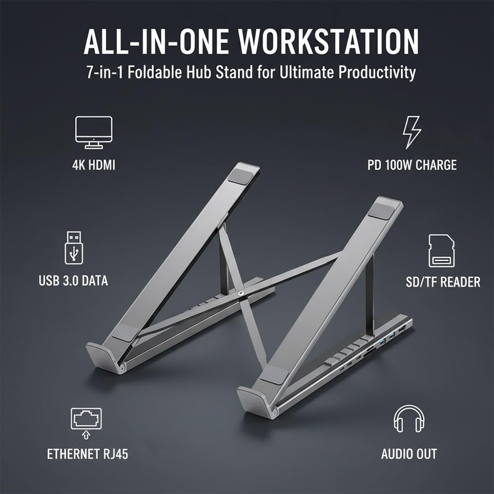 8 in 1 USB C Docking Station Stand Aluminum Laptop Hub with PD Charging USB Ports SD TF for MacBook and Laptop Use