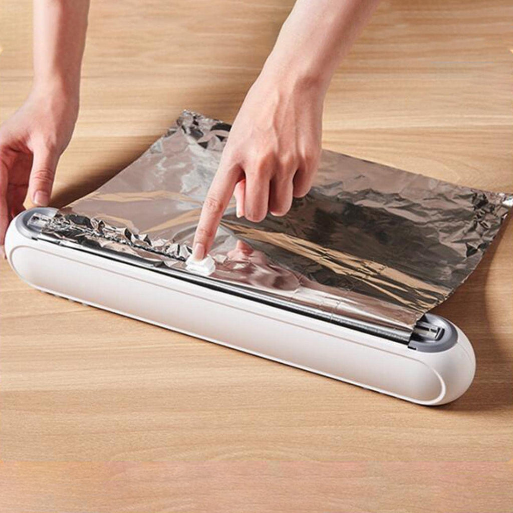 Magnetic Wrap Dispenser with Built In Cutter for Plastic Wrap and Foil Kitchen Organization