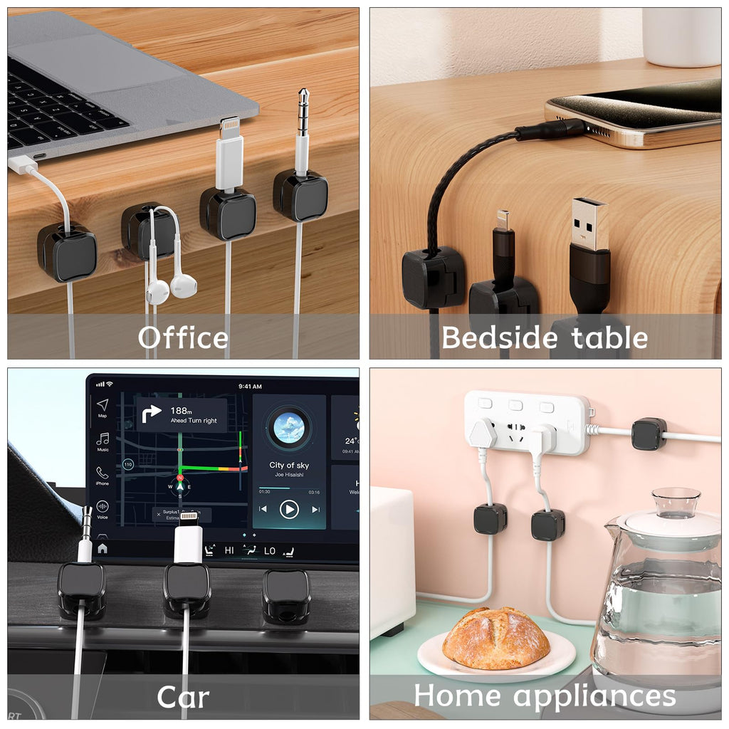 Magnetic Cable Clips with Adhesive Base for Desk and Under Desk Cable Organization