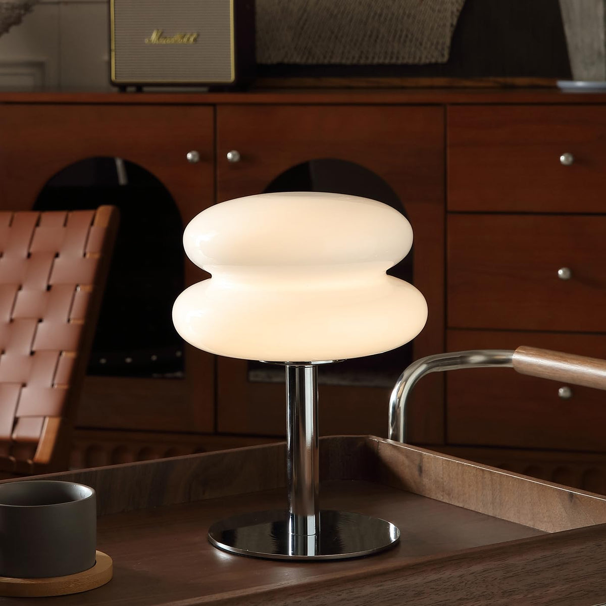 Mushroom Table Lamp with Glass Shade and Stepless Dimmable Light for Bedroom Nightstand and Living Room Decor