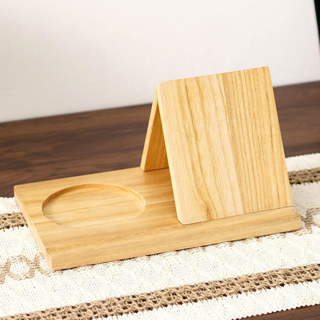 Wooden Reading Stand with Cup Holder and Triangle Design for Books and Tablets