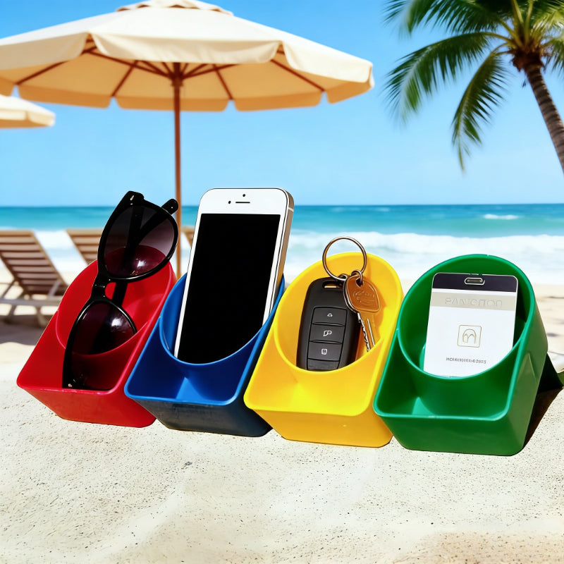 Beach Cup Holder with Ground Stake and Storage Tray Design for Drinks Phones Snacks and Outdoor Use