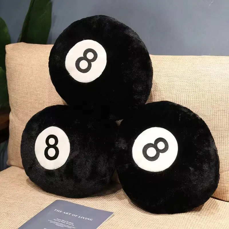 Billiards 8 Ball Plush Pillow 14 Inch Soft Stuffed Sports Cushion for Home and Kids Room Decor