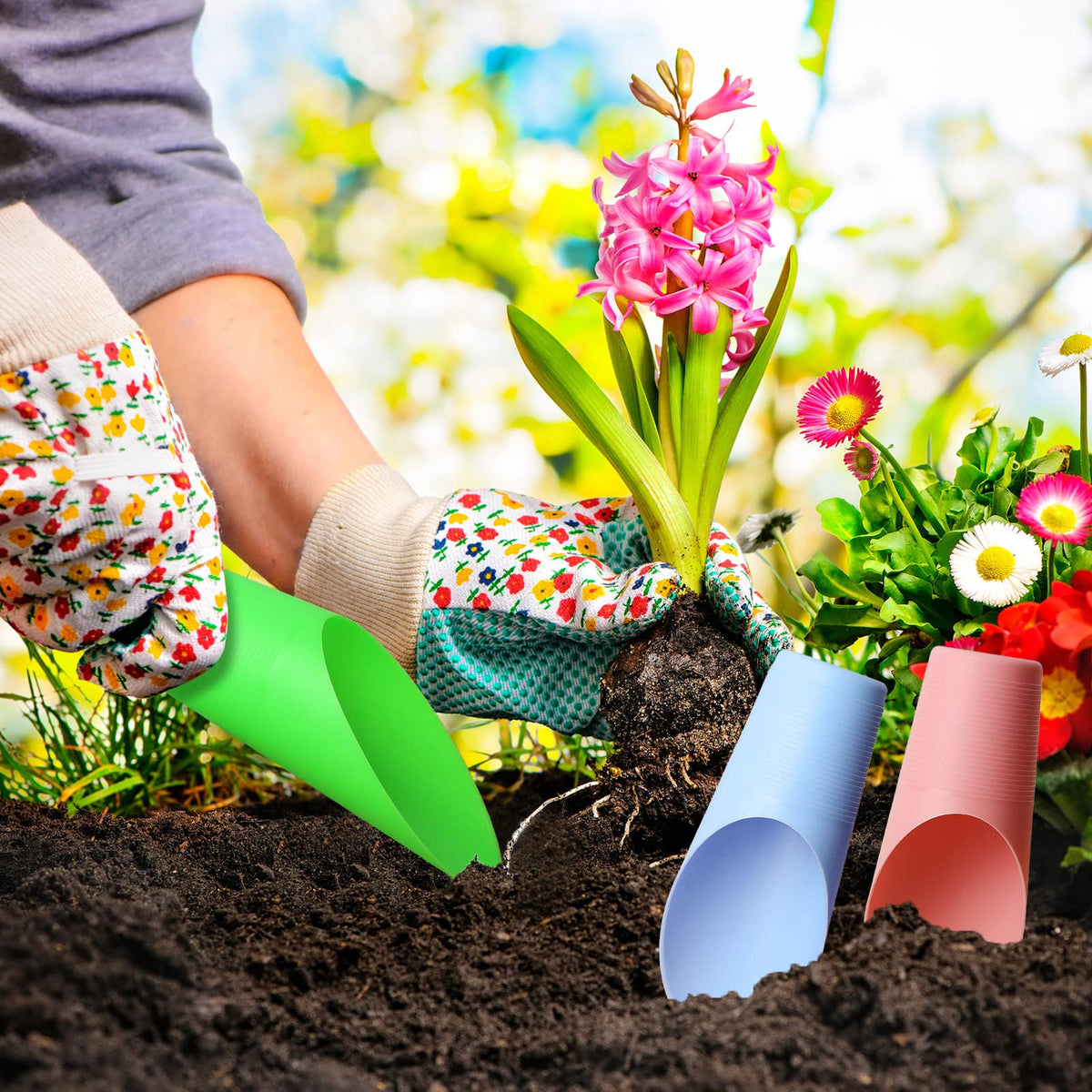Bonsai Soil Scoops Mini Plastic Garden Shovel Set with Funnel Design for Potting Succulents, Flowers, and Indoor Gardening