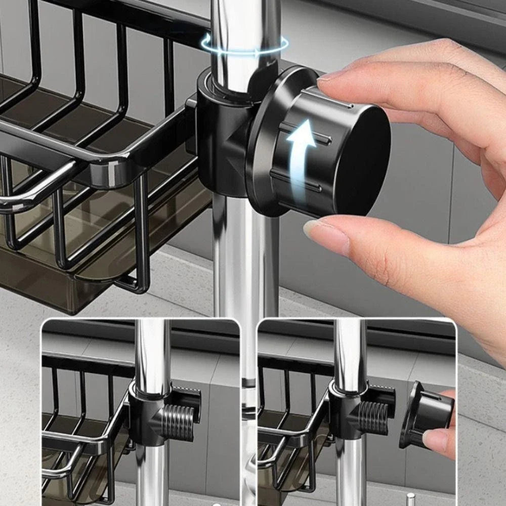 Aluminum Sink Drain Rack with Detachable Faucet Mounted Design for Kitchen Sponge and Soap Storage