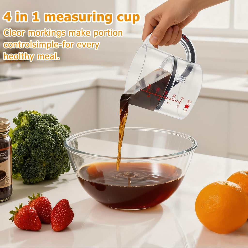 Adjustable Measuring Cup with Scraper Seal Base for Cooking and Baking Measurements