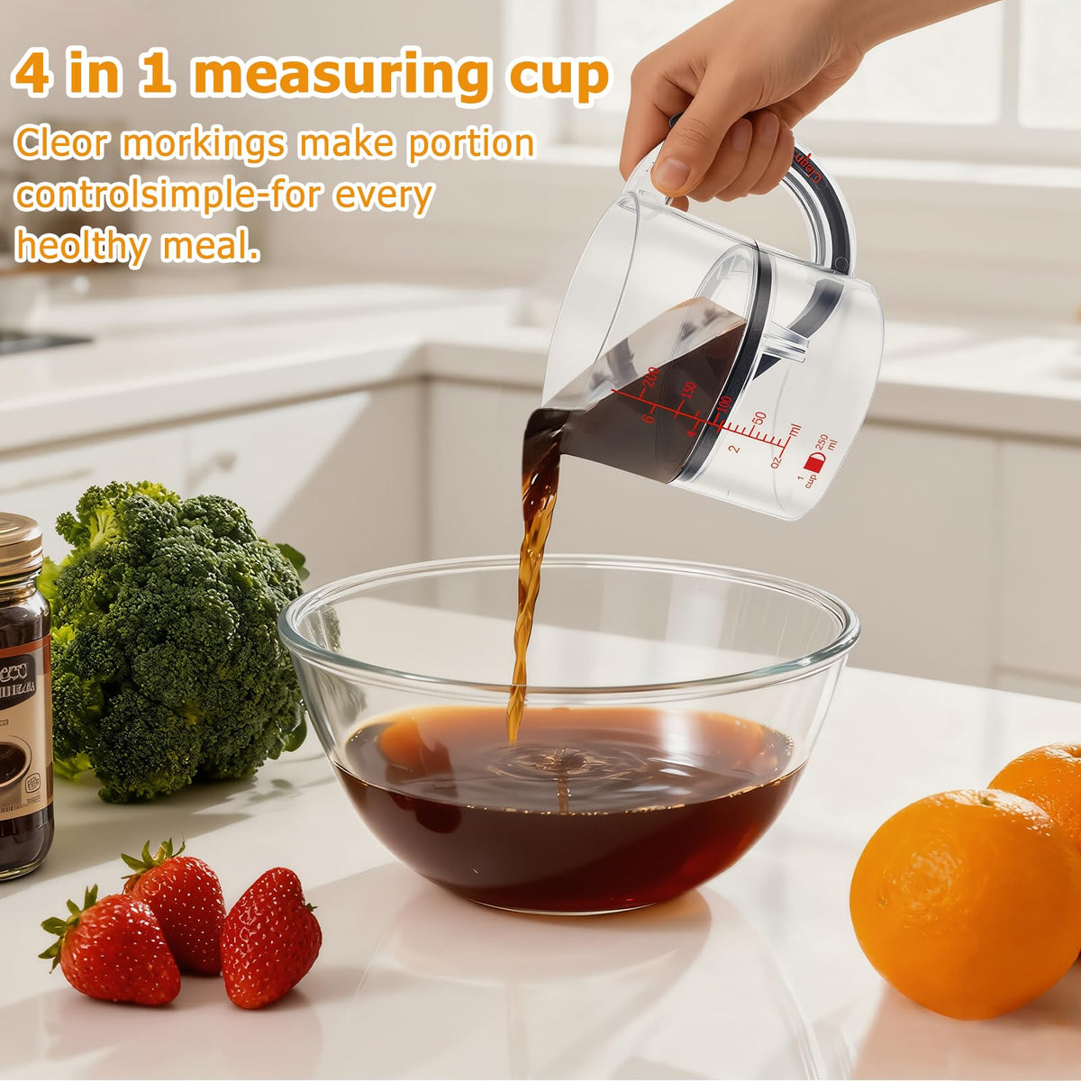 Adjustable Measuring Cup with Scraper Seal Base for Cooking and Baking Measurements