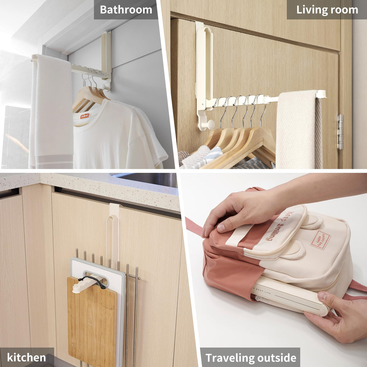 Door Hanger Rack with Retractable Aluminum Design for Bathroom and Bedroom Storage