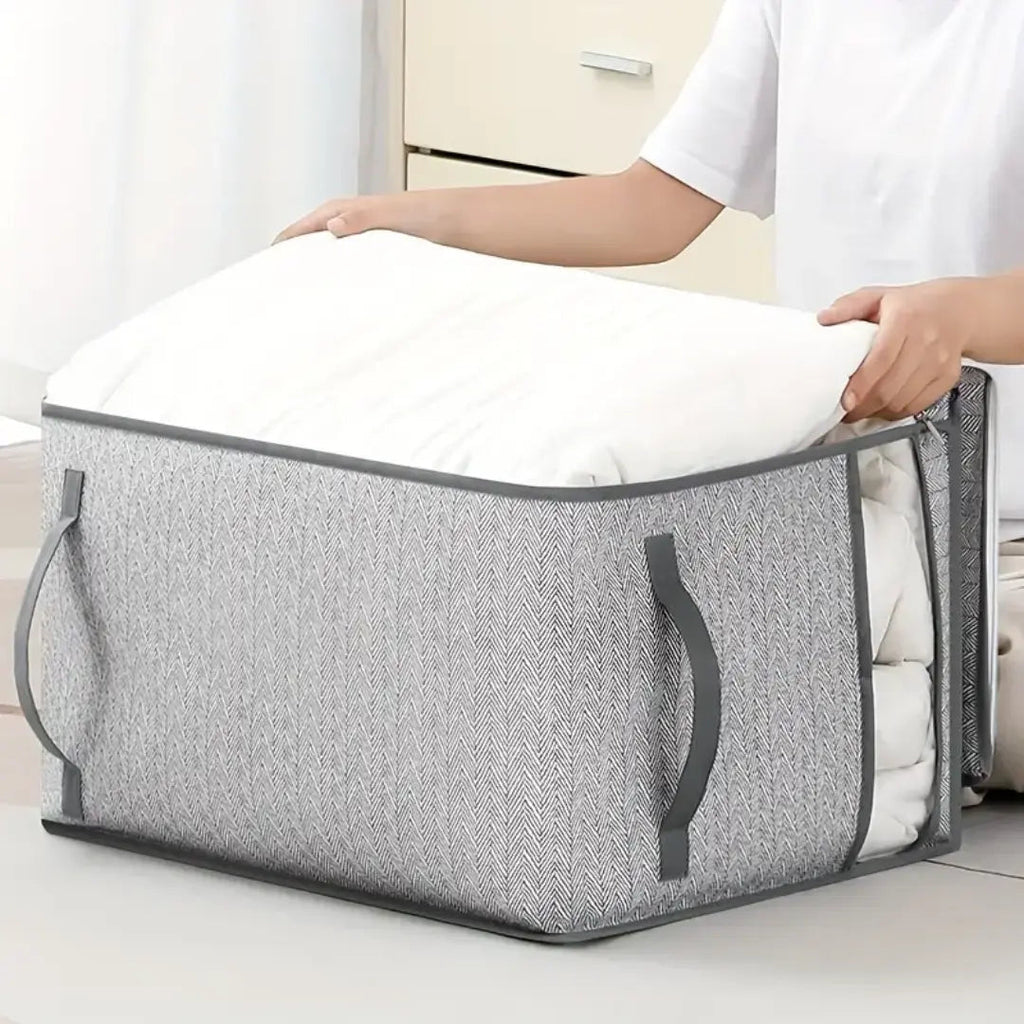 Large Foldable Clothes Storage Bag with Side Window and Reinforced Handles for Wardrobe and Quilt Organization