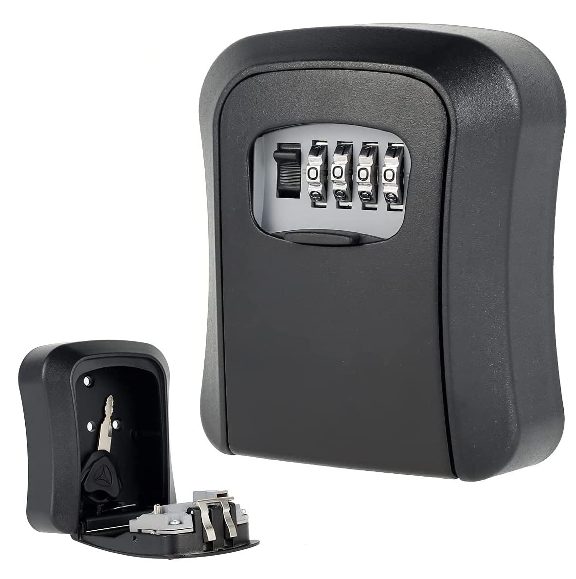 Ultra-Secure Flip-Top Key Safe with Combination Dial, Metal and Plastic Key Storage Box for Home or Outdoor Use