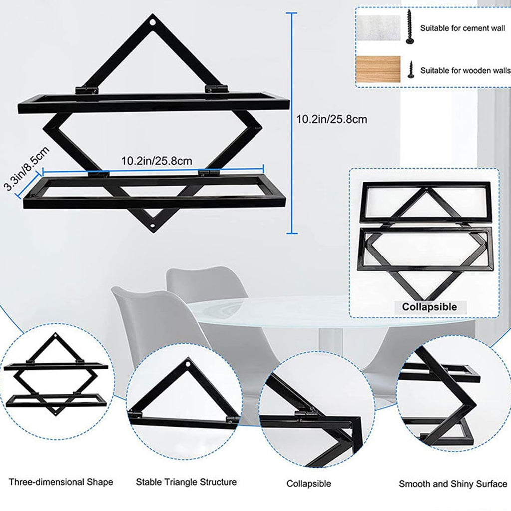 Upside Down Wine Rack with Foldable Iron Wall Mount Design for Bottles Goblets and Bar Storage