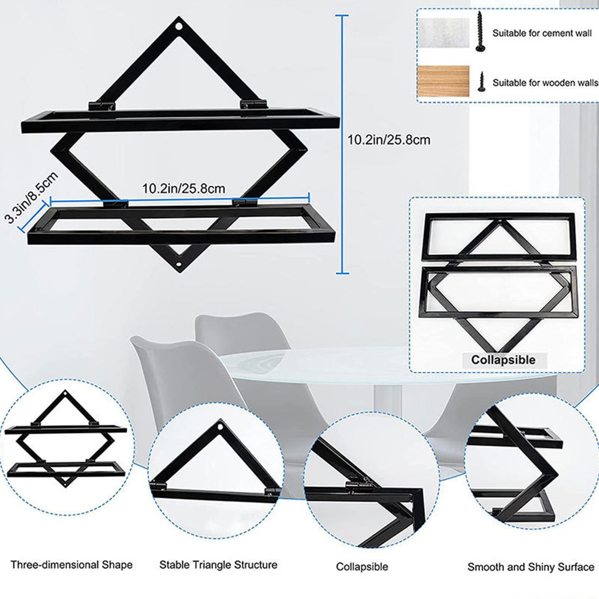 Upside Down Wine Rack with Foldable Iron Wall Mount Design for Bottles Goblets and Bar Storage