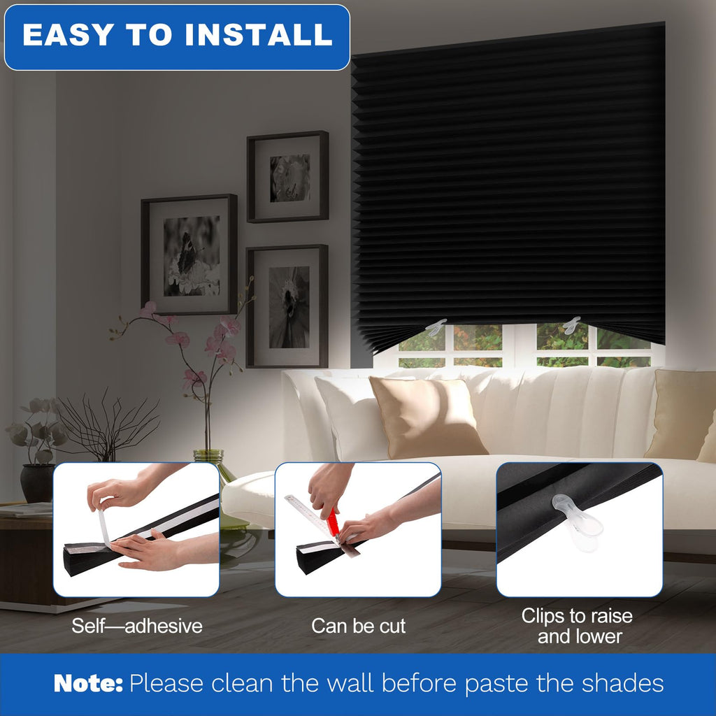 Pleated Window Blinds with Self-Adhesive Cordless Design for Temporary Light Control